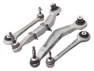 Curved metal chassis arm lever with ball and rubber-metal joint with bushings - silent block on a...