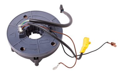 Steering angle sensor disassembled on a white isolated background, spare part for car repair or for...