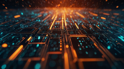 Premium quality Generative AI illustration, fantasy digital art digital database cyber technology in closeup