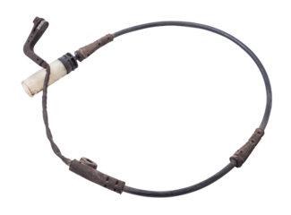 Brake pad wear sensor - car brake system spare part and element on white isolated background. Auto service industry. Spare parts catalog.