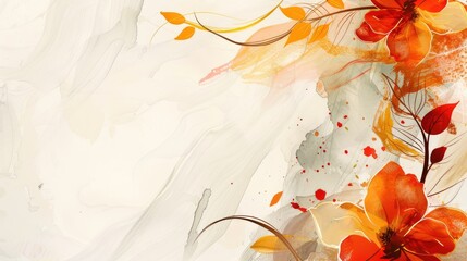 Explore the beauty of autumn with this abstract background, featuring organic lines and textures alongside autumn floral details on a pristine white background.