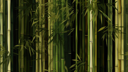 Seamless illustration of green bamboo grove. Tropical forest background.