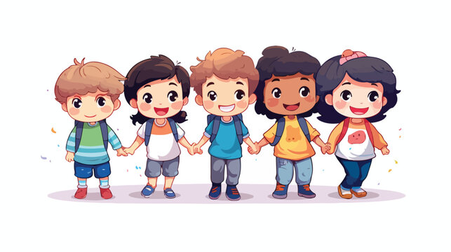 Illustration of kids on white 2d flat cartoon vacto