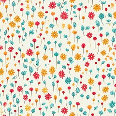 Blue and red little flower pattern on a beige background
