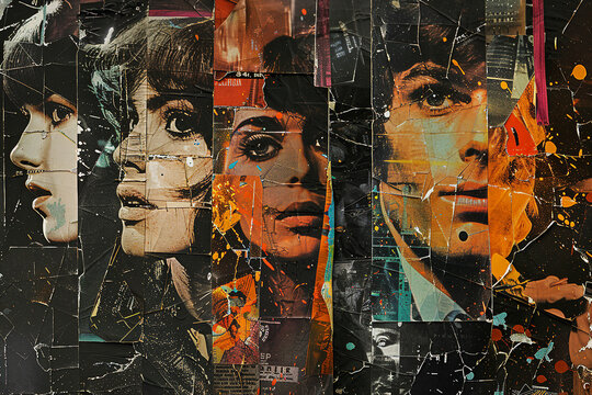 Fototapeta Fashionable Generative AI illustration image female facial collage many colorful elements trend puzzle