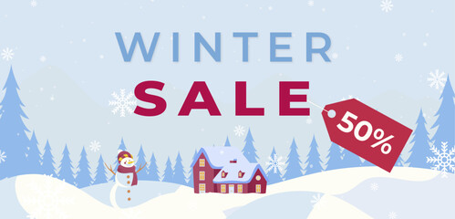 Flat winter sale horizontal banner template