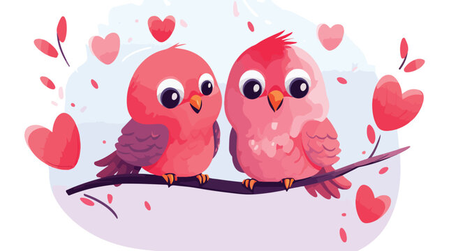 Illustration of love birds in love 2d flat cartoon