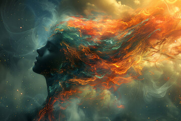 Consciousness soul of a woman onceptual AI generative illustration surreal fantasy art