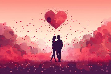 Embracing Love in Art: A Journey Through Romantic Designs, Contemporary Graphics, and Blissful Illustrations - obrazy, fototapety, plakaty