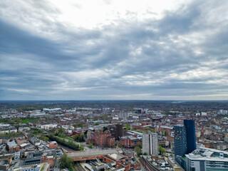 High Angle View of Buildings at Central Leicester City of England United Kingdom. April 4th, 2024