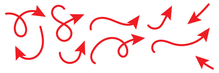 Hand drawn arrows doodle. Handmade sketch symbols set direction mark on a white background. vector illustration graphic design elements.