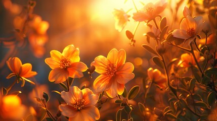 Obraz na płótnie Canvas Bright flowers in sunlight on sunny day
