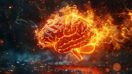 Brain on fire - concept of migraine, cluster headache - obrazy, fototapety, plakaty