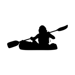 A lone kayaker sitting inside a kayak, paddling through the water. The silhouette should capture the kayaker's posture, holding a paddle.
