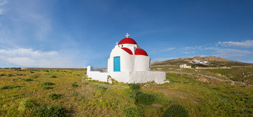 Orthodox Church on the island of Mykonos in Greece in spring - obrazy, fototapety, plakaty
