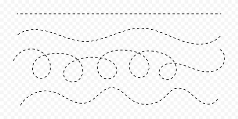 Vector hand drawn dotted lines on transparent background