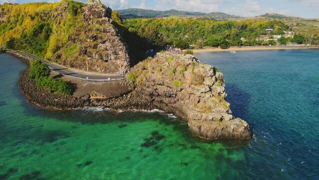 Bird's eye view of Baie Du Cap Maconde View Point Mauritius sunny day.
