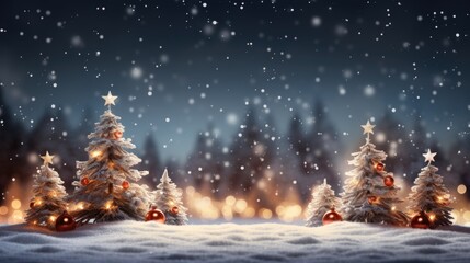 Enchanting Winter Wonderland with Sparkling Christmas Trees Under Snowfall