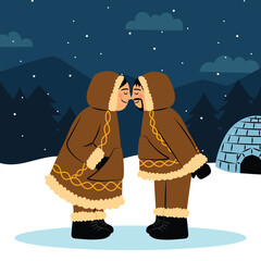 Flat eskimo illustration - obrazy, fototapety, plakaty