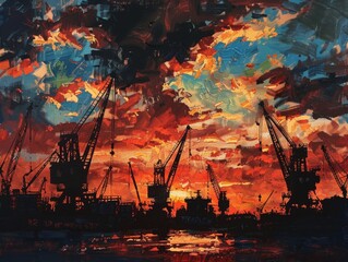 Shipyard Sunset Silhouette