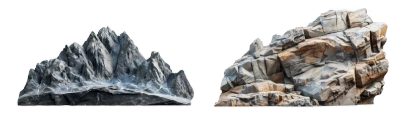 Poster Realistic 3D-rendered rock formation duo with contrasting textures on a clear background on transparent background © PUTTER-ART