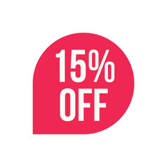 15% off label, sticker, banner isolated on white background