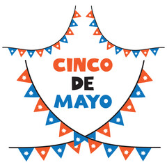 Cinco de Mayo banner template for mexico independence celebration with traditional papercut flags symbols of holiday. Lettering inscription Cinco de Mayo. Vector illustration. 11:11