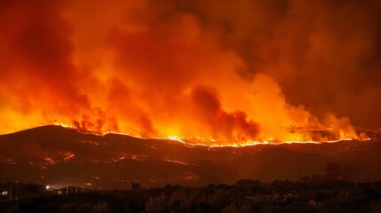 Large Fire Burning in the Mountains - obrazy, fototapety, plakaty