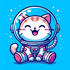 Blue Tone Galaxy Explorer Astronaut Cat