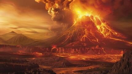 Volcano Erupts Lava Into Sky - obrazy, fototapety, plakaty