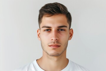 Portrait of a handsome young man featuring a neat crew cut against a neutral background