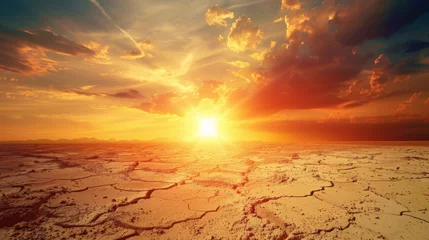 Fotobehang Sun Setting Over Barren Landscape © Prostock-studio