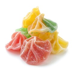 Dumplings figures made of sweet gelatin, edible sculpture, isolated on white background