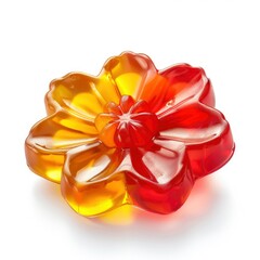 Flower figure made of sweet gelatin, edible sculpture, isolated on white background