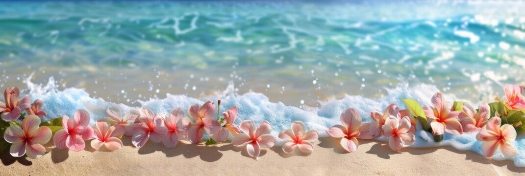 Paradise Beach, White Sand, Plumeria, Ocean Wave, Exotic Beach, Tropical Vacation, Hibiscus Flowers