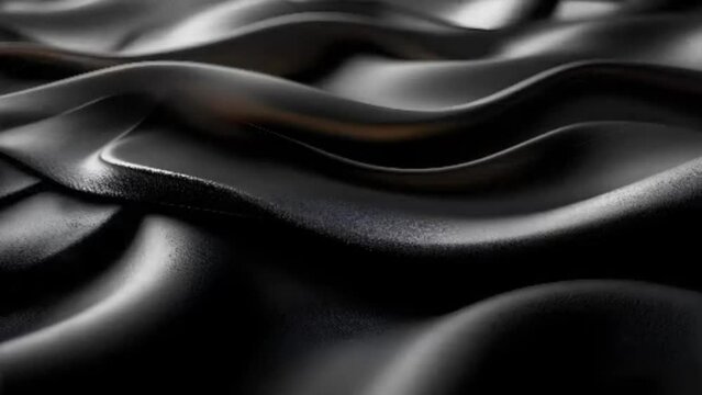 Dynamic Black Metallic Texture: Abstract Wavy Pattern with Liquid Silk Effect (3D Render). 