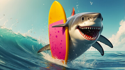 cute cartoon shark on a surfboard activity