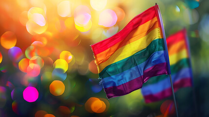 Rainbow flag for pride month, Parade celebrating of LGBTQ community, pride festival