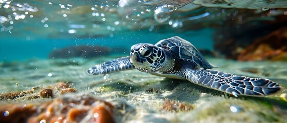 Marine Turtle: Navigating the Fragile Depths. Concept Ocean Conservation, Endangered Species, Marine Ecosystems, Wildlife Protection