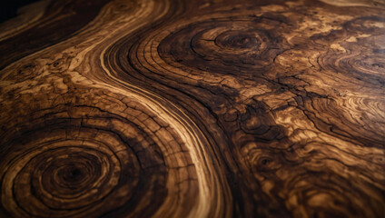 Close-up detail of walnut burl wood, showcasing its unique swirling patterns and rich brown color.