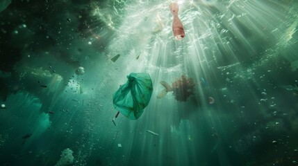 Underwater Scene with Plastic Pollution