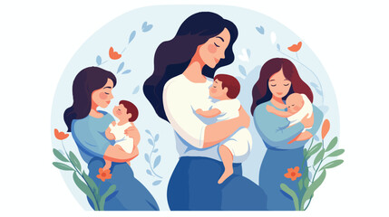 Illustration Set of Mothers Day. Mother Daughter an