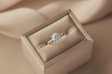 Elegant engagement ring in satin box