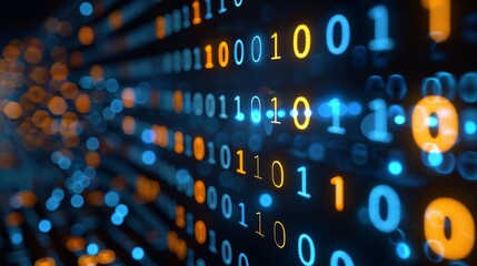 Binary codes cascading over a cool blue tech savvy background symbolizing the essence of digital communication in a crisp minimalist style