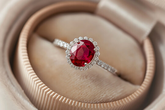 Elegant ruby engagement ring in luxury box