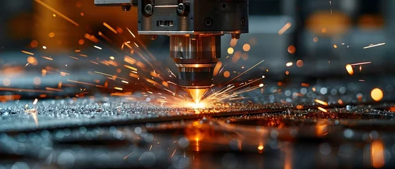 Foto op Canvas Laser Precision: Sparking Innovation in Metalwork. Concept Metal Fabrication, Laser Cutting Technology, Precision Engineering, Innovative Machining Processes, Industrial Applications © Ян Заболотний