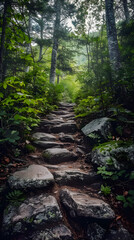 Fototapeta na wymiar The Path Less Traveled: An Inspiring View of Serene Hiking Trails in New Hampshire