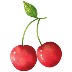 Watercolor paintings of cherries are used as decorative illustrations.
