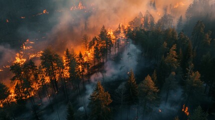 Forest Engulfed in Raging Flames - obrazy, fototapety, plakaty