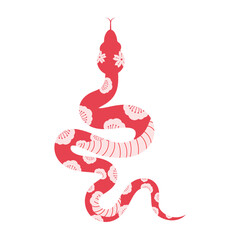 Chinese New Year snake character vector. Zodiac sign year of the snake with cherry blossom flower pattern on snake red color. Illustration design of background, card, sticker, calendar.